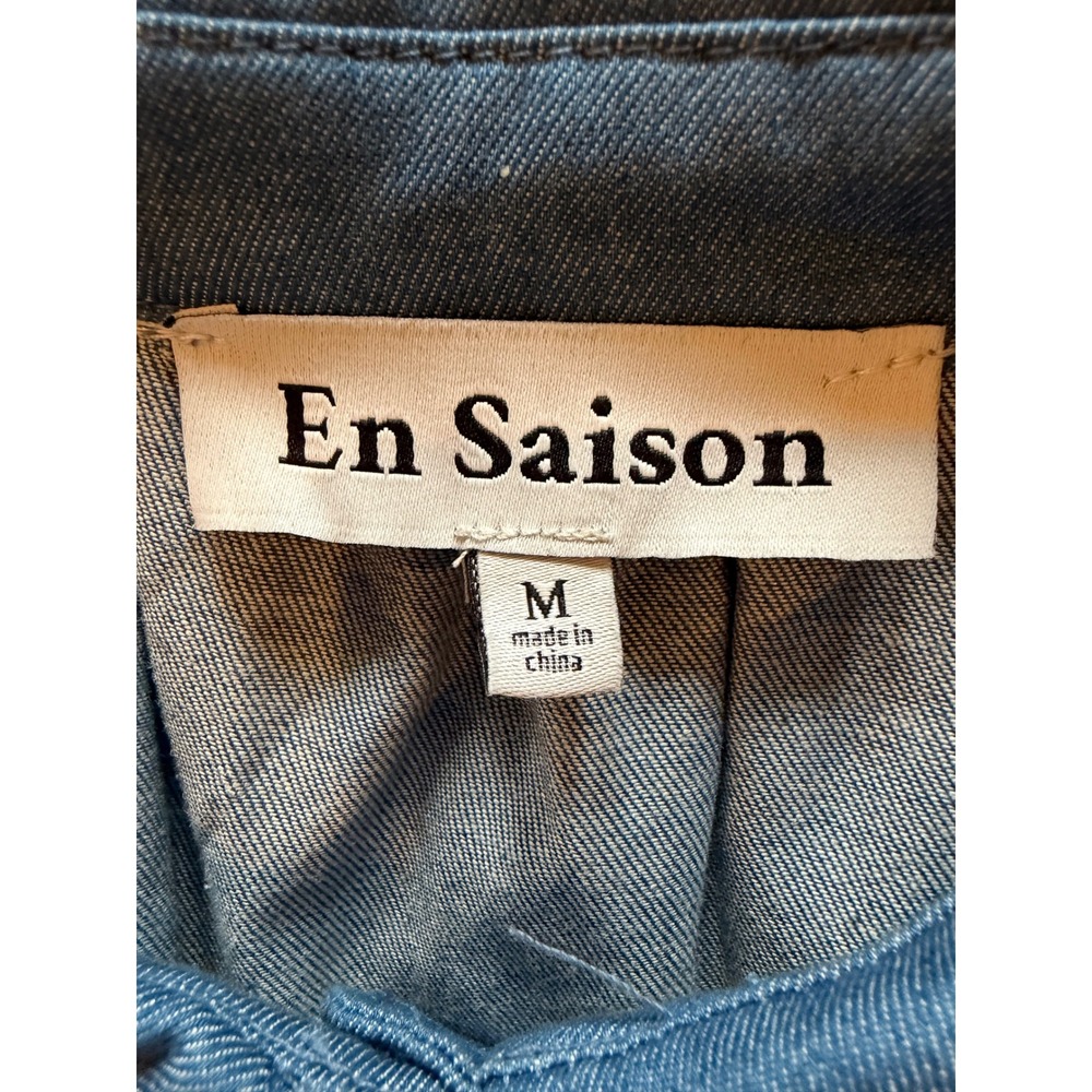 En Saison Tara Tiered Cotton Trapeez Shirtdress Women Medium Blue Mini Bohoi - Picture 10 of 11